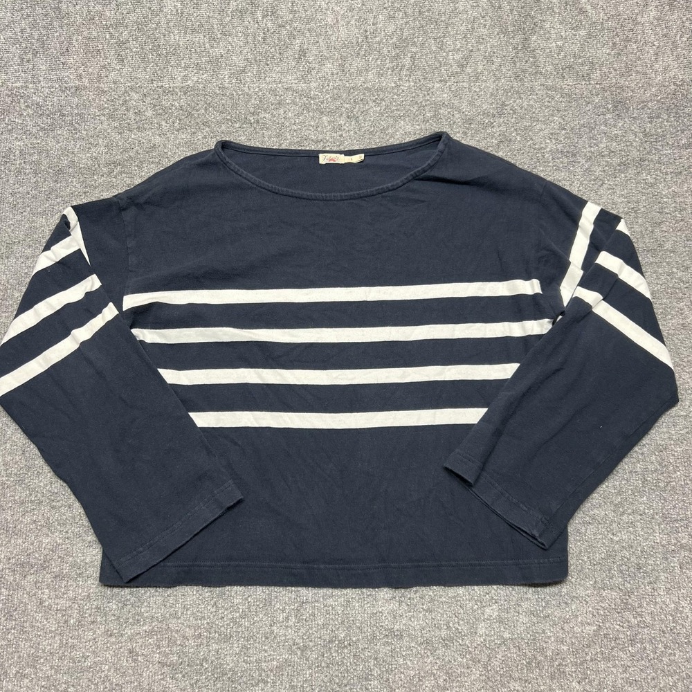 Faherty Shirt Womens Large Blue Striped Boat Neck Long Sleeve Tee Top Casual